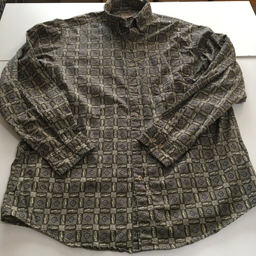 Woolrich Mens Large Long Sleeve Button Shirt Fish All Over Print